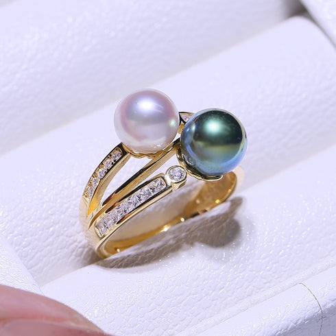 9-10mm Tahitian Black Pearl & Freshwater Pearl Ring - House Of Pearls